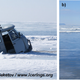 Left: a vehicle trapped in ice along the eastern boundary of a ring. Right: a researcher exploring a ring on foot.
